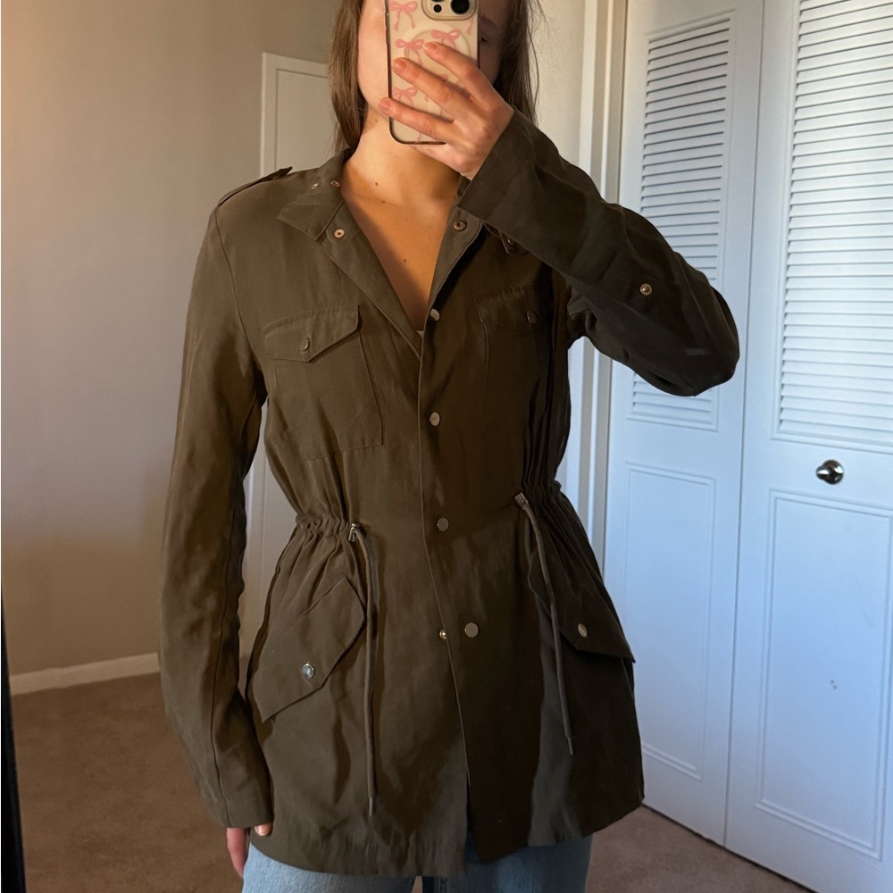 Zara Olive Green Drawstring-Waist Utility Jacket
